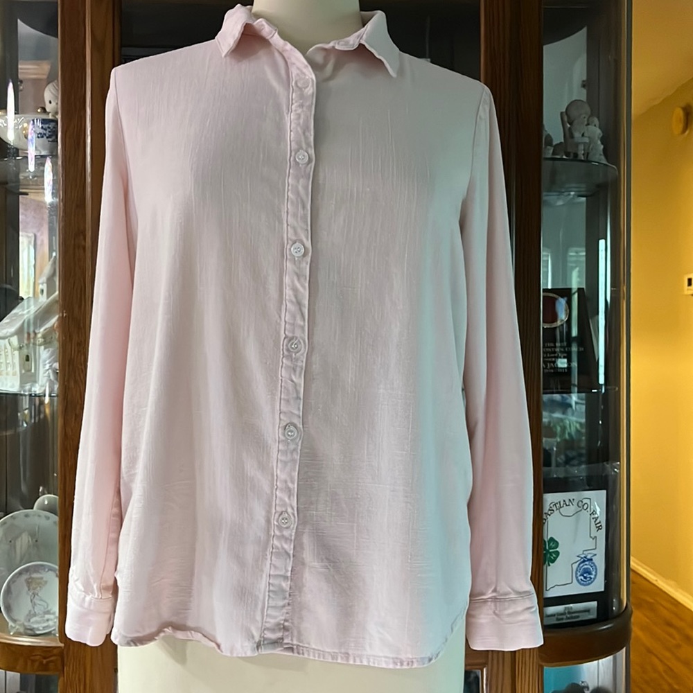 PRETTY LIGHT PINK LONG SLEEVE BUTTON-DOWN LINEN SHIRT